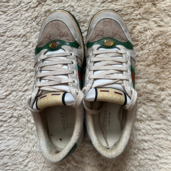 Gucci Leather and Canvas Distressed Sneakers Size 8 - Picture 2 of 5